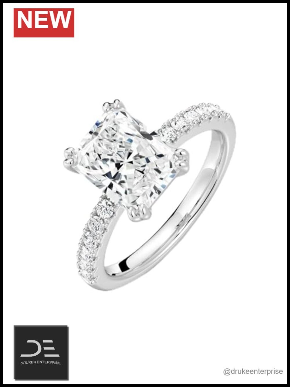 3ct Radiant Cut Moissanite Engagement Ring S925 Sterling Silver Solitaire